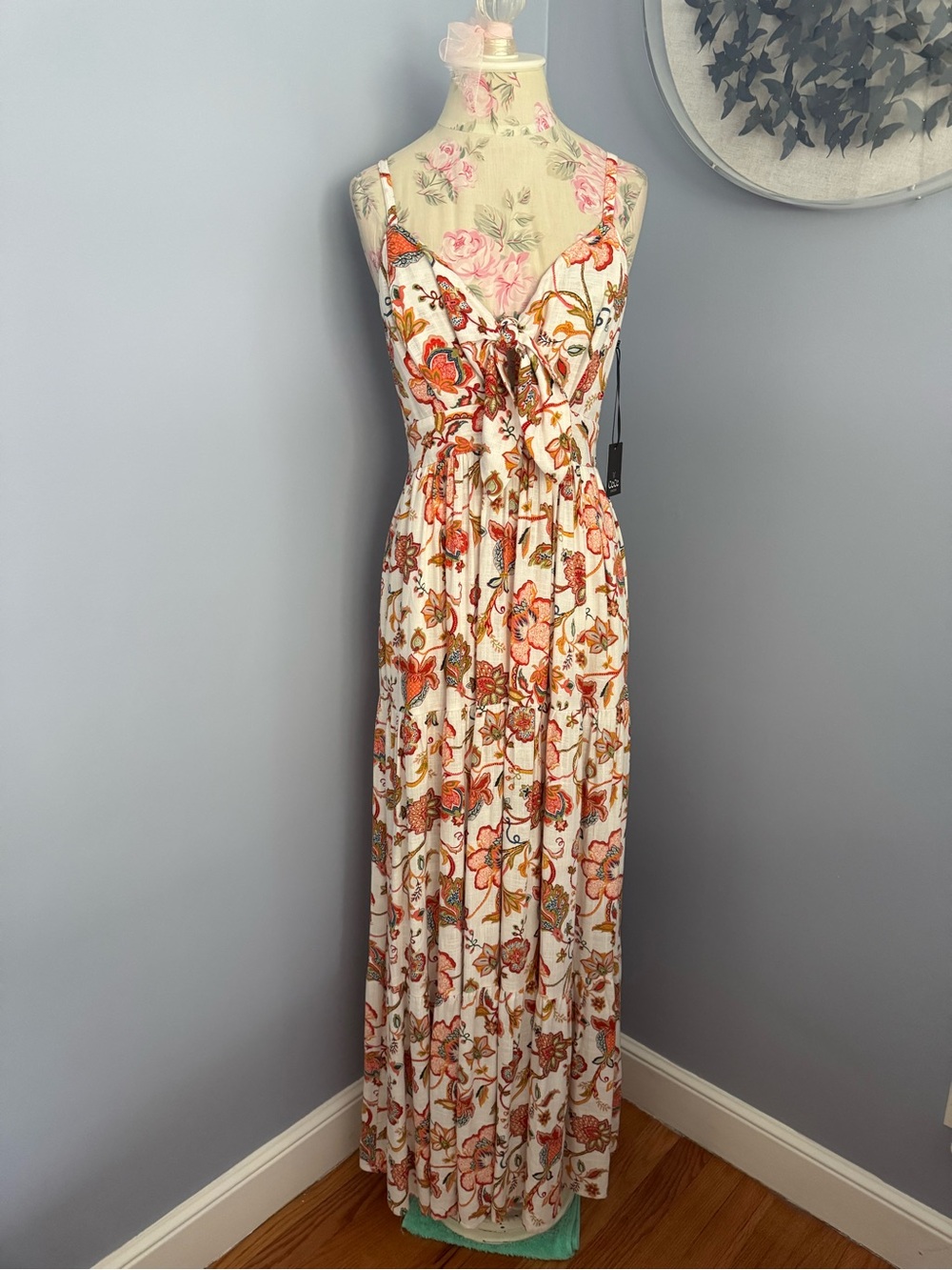 🆕 CeCe Floral Tie-Front Maxi Dress in Cream & Orange